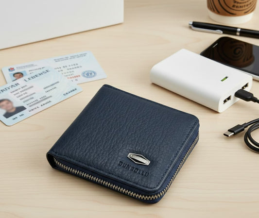 Dunbollu Premium Gold Zip Wallet for Men & Women – Black
