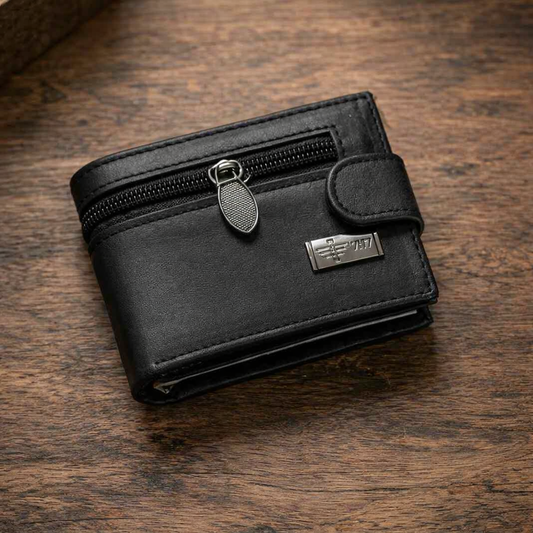 Premium Men’s Mini Leather Wallet With Zipper & Button