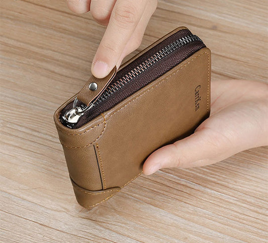 GOL Zip Leather Wallet for Men Compact Wallet with Coin Pocket Card Slots and Secure Closure