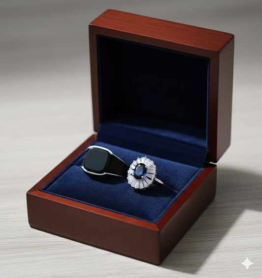 Luxury Black Stone Couple Ring Set – Elegant Matching Rings for Him & Her